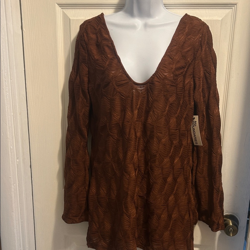 No Boundaries Brown Textured Swim Coverup